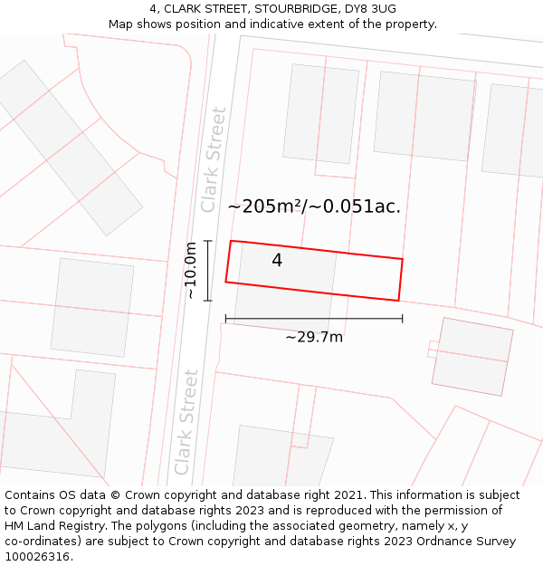 4, CLARK STREET, STOURBRIDGE, DY8 3UG: Plot and title map