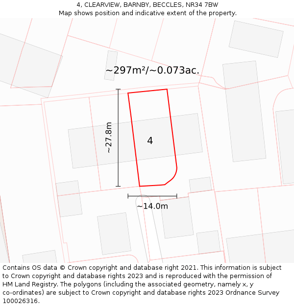 4, CLEARVIEW, BARNBY, BECCLES, NR34 7BW: Plot and title map