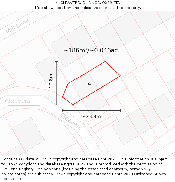 4, CLEAVERS, CHINNOR, OX39 4TA: Plot and title map