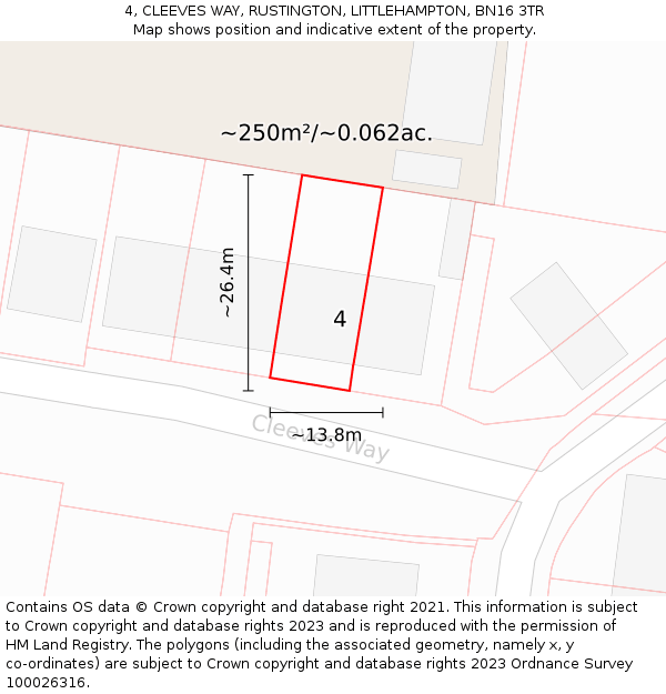 4, CLEEVES WAY, RUSTINGTON, LITTLEHAMPTON, BN16 3TR: Plot and title map