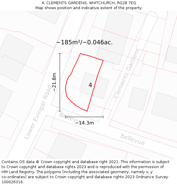 4, CLEMENTS GARDENS, WHITCHURCH, RG28 7EQ: Plot and title map