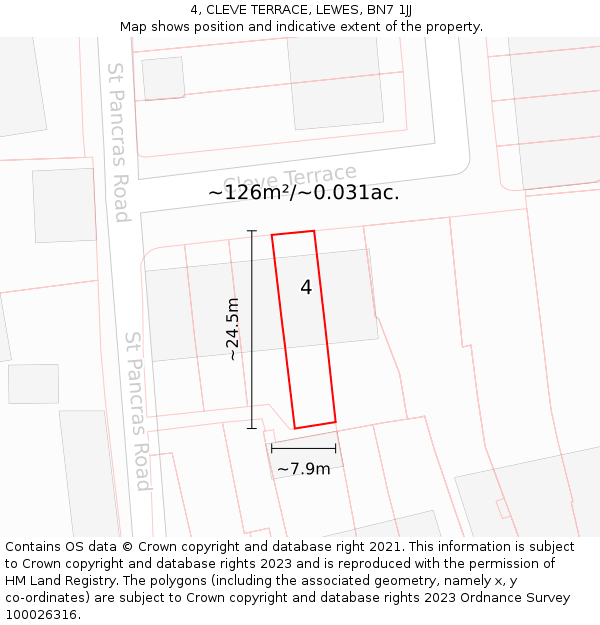 4, CLEVE TERRACE, LEWES, BN7 1JJ: Plot and title map
