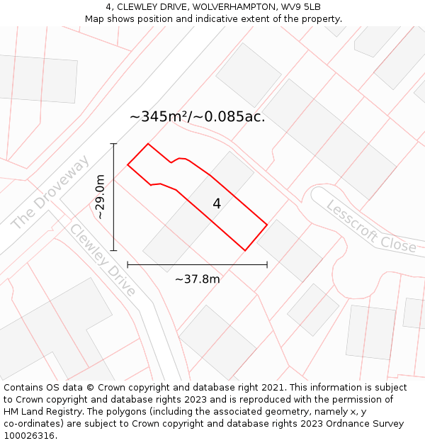 4, CLEWLEY DRIVE, WOLVERHAMPTON, WV9 5LB: Plot and title map