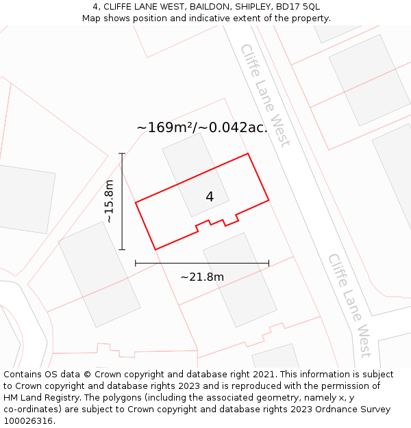 4, CLIFFE LANE WEST, BAILDON, SHIPLEY, BD17 5QL: Plot and title map