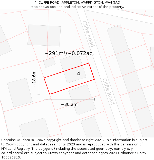 4, CLIFFE ROAD, APPLETON, WARRINGTON, WA4 5AQ: Plot and title map