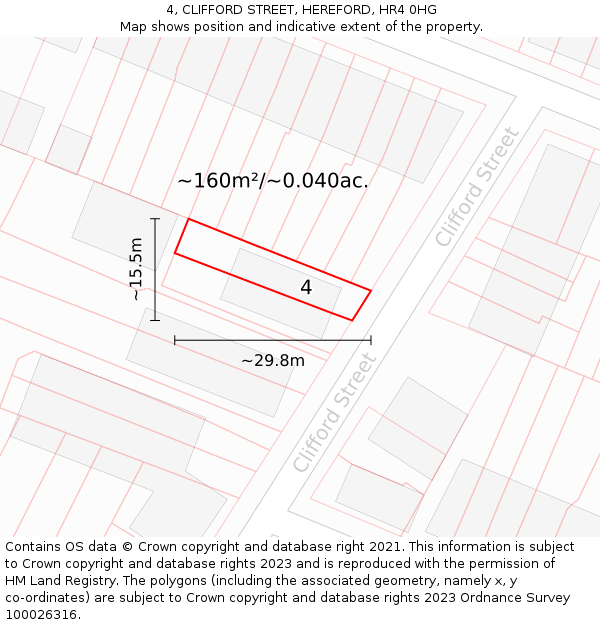4, CLIFFORD STREET, HEREFORD, HR4 0HG: Plot and title map