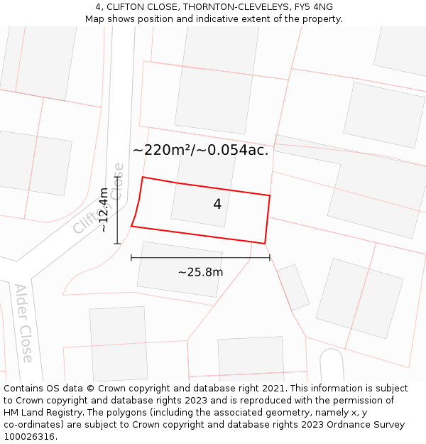 4, CLIFTON CLOSE, THORNTON-CLEVELEYS, FY5 4NG: Plot and title map
