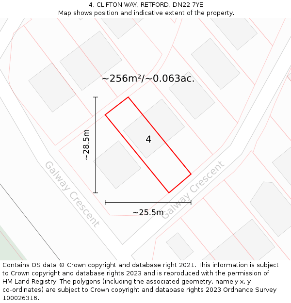 4, CLIFTON WAY, RETFORD, DN22 7YE: Plot and title map