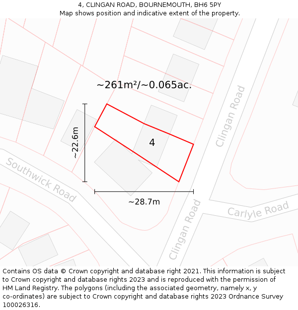 4, CLINGAN ROAD, BOURNEMOUTH, BH6 5PY: Plot and title map