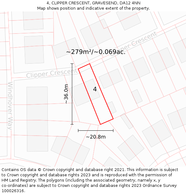 4, CLIPPER CRESCENT, GRAVESEND, DA12 4NN: Plot and title map