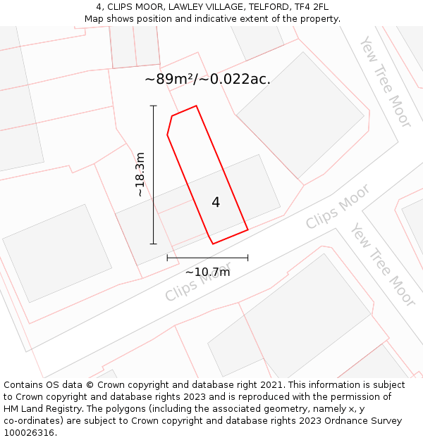 4, CLIPS MOOR, LAWLEY VILLAGE, TELFORD, TF4 2FL: Plot and title map