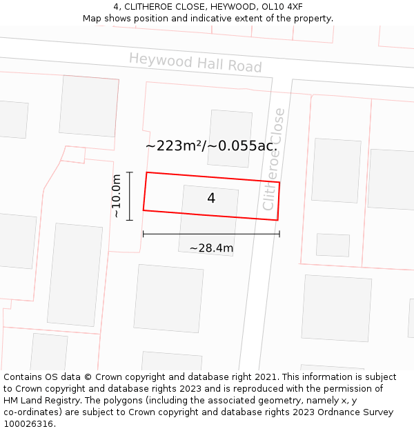 4, CLITHEROE CLOSE, HEYWOOD, OL10 4XF: Plot and title map