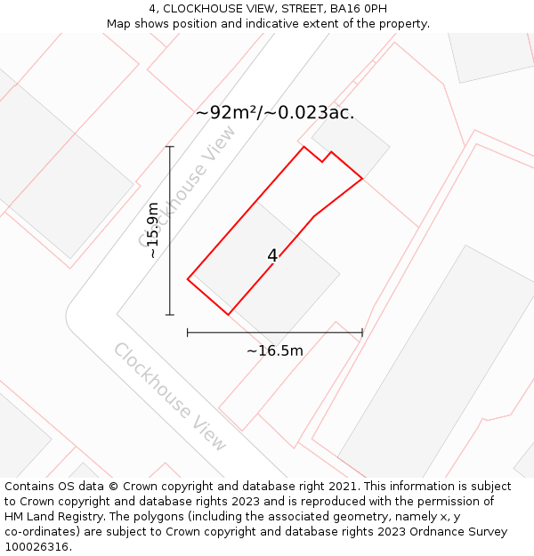 4, CLOCKHOUSE VIEW, STREET, BA16 0PH: Plot and title map