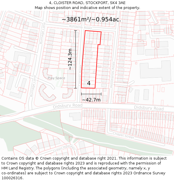4, CLOISTER ROAD, STOCKPORT, SK4 3AE: Plot and title map