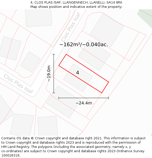 4, CLOS PLAS ISAF, LLANGENNECH, LLANELLI, SA14 8RX: Plot and title map