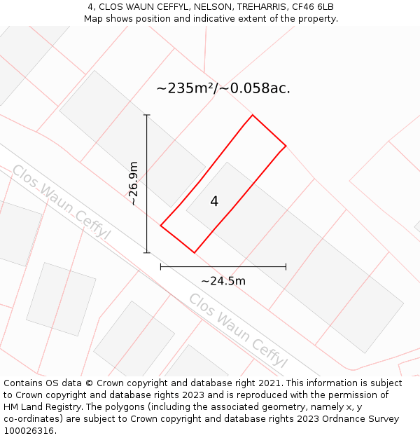 4, CLOS WAUN CEFFYL, NELSON, TREHARRIS, CF46 6LB: Plot and title map