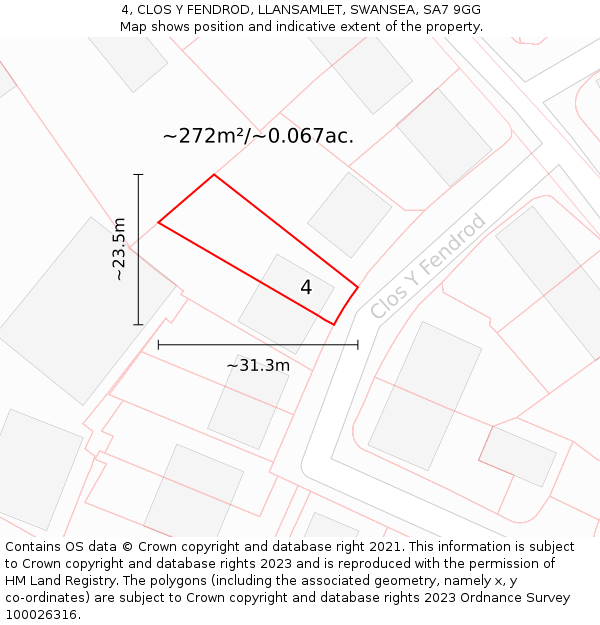 4, CLOS Y FENDROD, LLANSAMLET, SWANSEA, SA7 9GG: Plot and title map