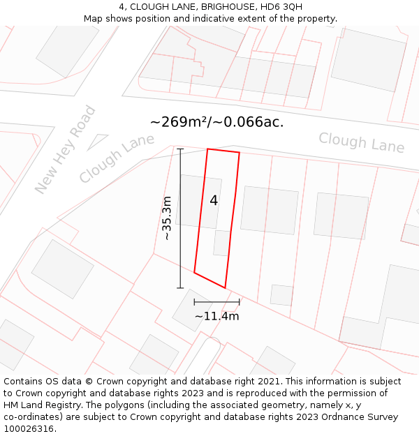 4, CLOUGH LANE, BRIGHOUSE, HD6 3QH: Plot and title map