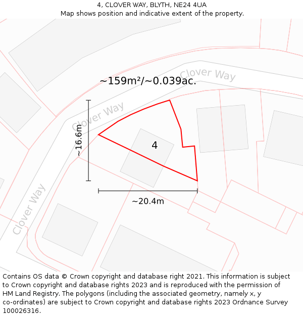 4, CLOVER WAY, BLYTH, NE24 4UA: Plot and title map