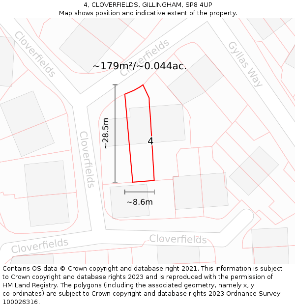 4, CLOVERFIELDS, GILLINGHAM, SP8 4UP: Plot and title map
