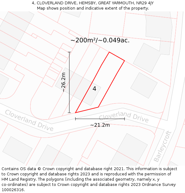 4, CLOVERLAND DRIVE, HEMSBY, GREAT YARMOUTH, NR29 4JY: Plot and title map