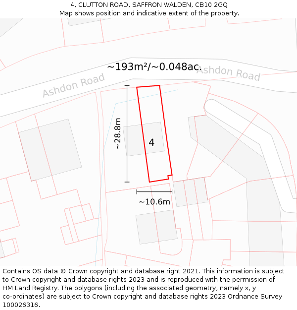 4, CLUTTON ROAD, SAFFRON WALDEN, CB10 2GQ: Plot and title map