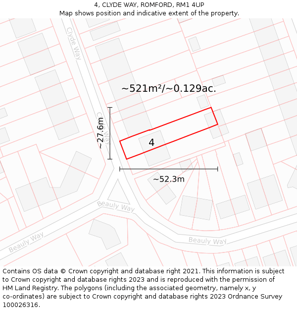 4, CLYDE WAY, ROMFORD, RM1 4UP: Plot and title map