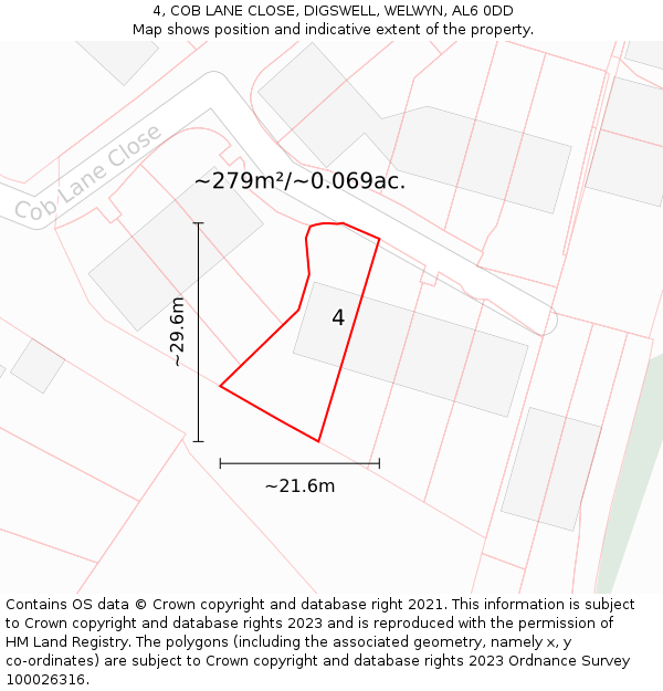 4, COB LANE CLOSE, DIGSWELL, WELWYN, AL6 0DD: Plot and title map