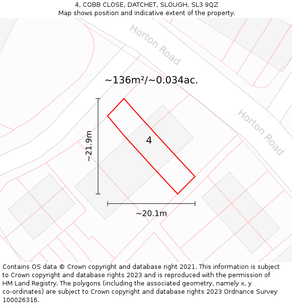 4, COBB CLOSE, DATCHET, SLOUGH, SL3 9QZ: Plot and title map