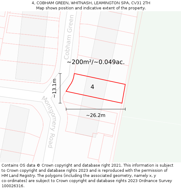 4, COBHAM GREEN, WHITNASH, LEAMINGTON SPA, CV31 2TH: Plot and title map