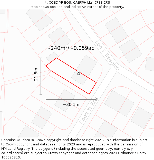 4, COED YR EOS, CAERPHILLY, CF83 2RS: Plot and title map