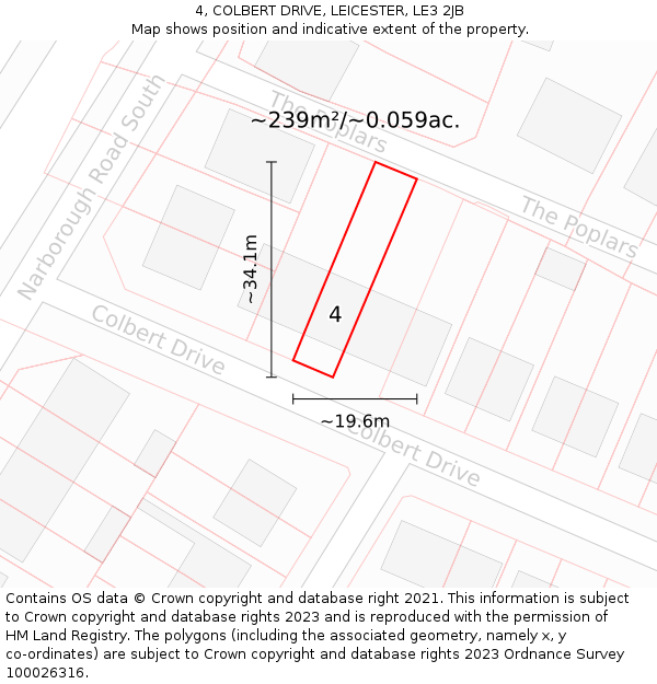 4, COLBERT DRIVE, LEICESTER, LE3 2JB: Plot and title map