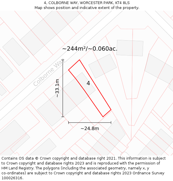 4, COLBORNE WAY, WORCESTER PARK, KT4 8LS: Plot and title map