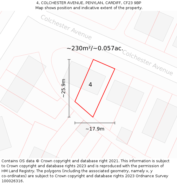 4, COLCHESTER AVENUE, PENYLAN, CARDIFF, CF23 9BP: Plot and title map