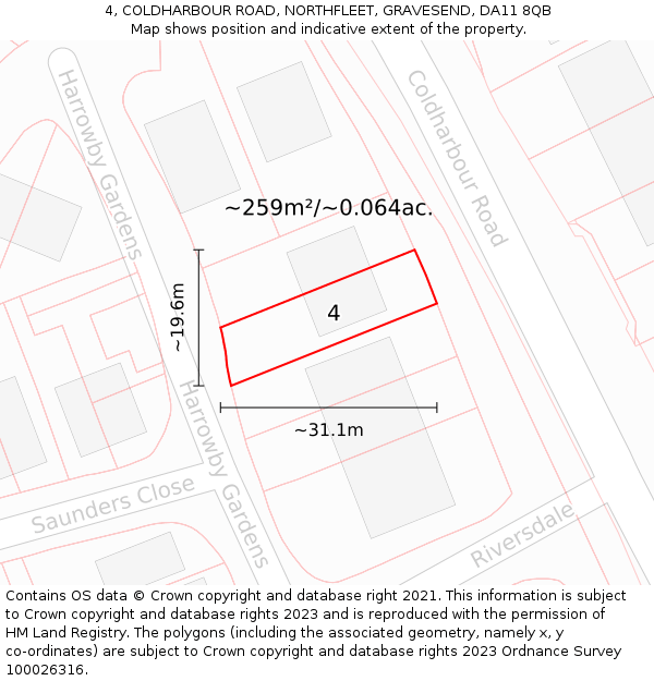 4, COLDHARBOUR ROAD, NORTHFLEET, GRAVESEND, DA11 8QB: Plot and title map