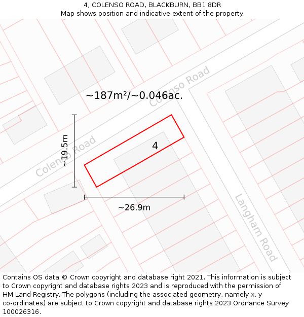 4, COLENSO ROAD, BLACKBURN, BB1 8DR: Plot and title map