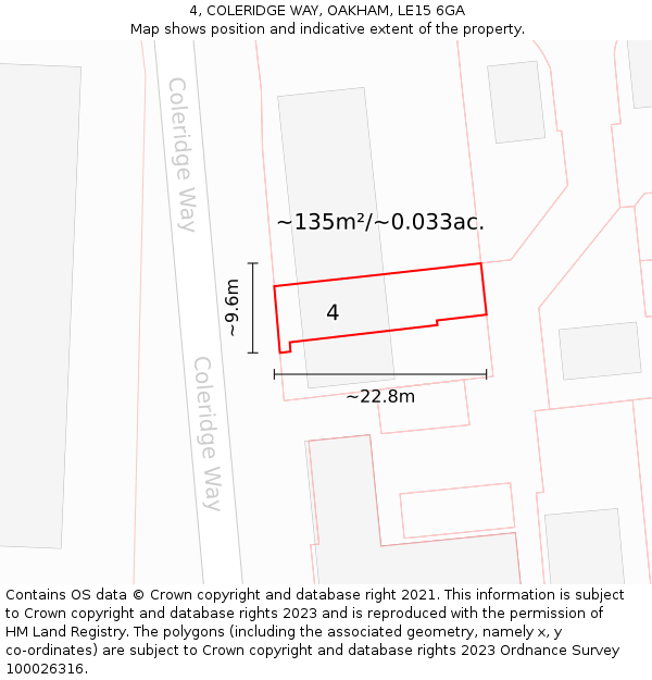 4, COLERIDGE WAY, OAKHAM, LE15 6GA: Plot and title map