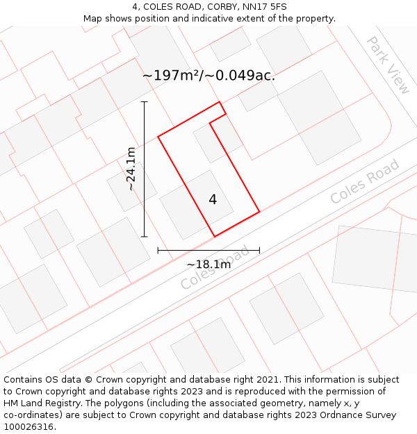 4, COLES ROAD, CORBY, NN17 5FS: Plot and title map
