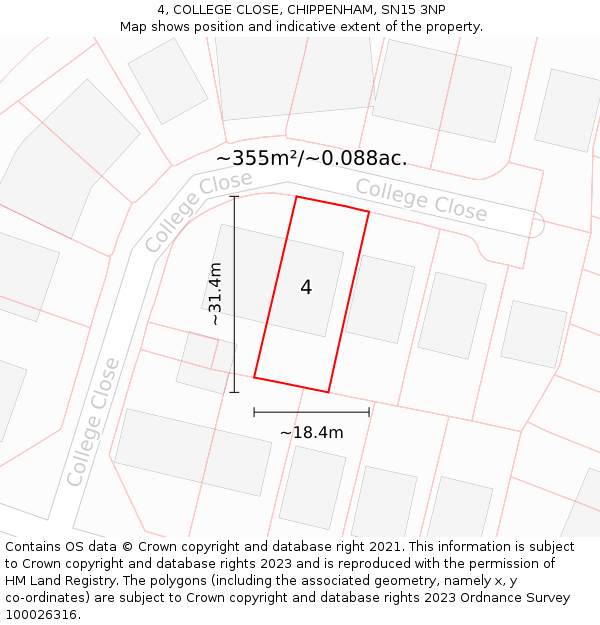 4, COLLEGE CLOSE, CHIPPENHAM, SN15 3NP: Plot and title map