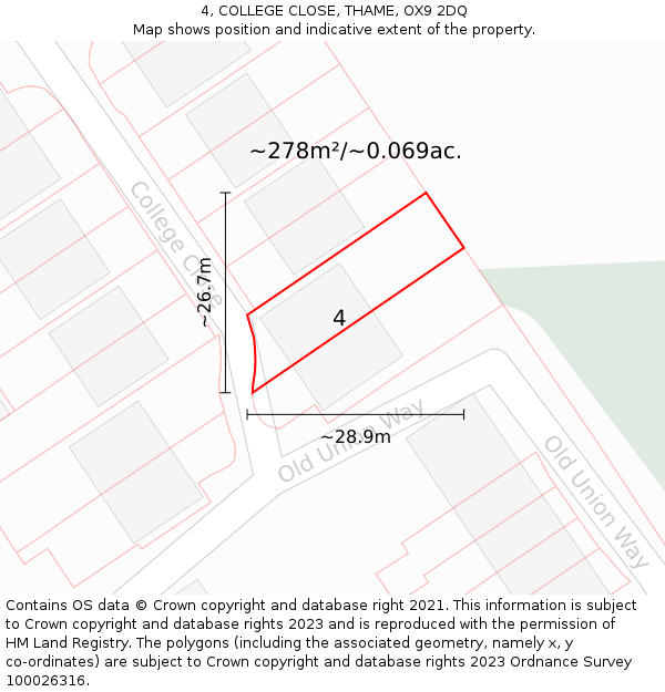 4, COLLEGE CLOSE, THAME, OX9 2DQ: Plot and title map