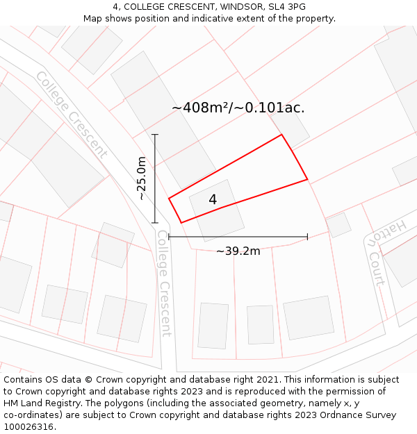 4, COLLEGE CRESCENT, WINDSOR, SL4 3PG: Plot and title map