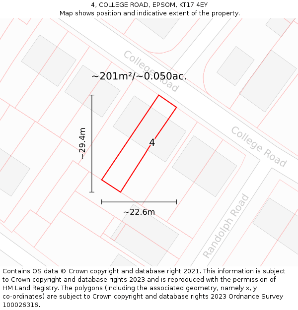 4, COLLEGE ROAD, EPSOM, KT17 4EY: Plot and title map