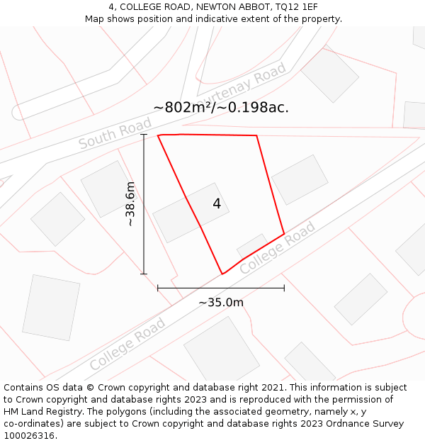 4, COLLEGE ROAD, NEWTON ABBOT, TQ12 1EF: Plot and title map