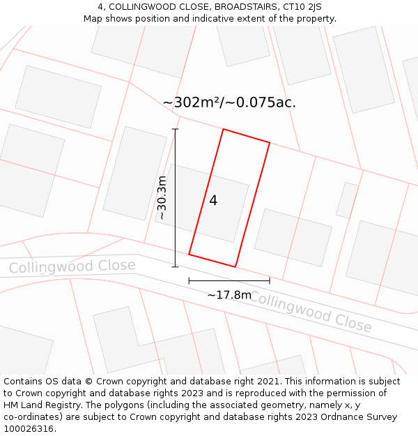 4, COLLINGWOOD CLOSE, BROADSTAIRS, CT10 2JS: Plot and title map