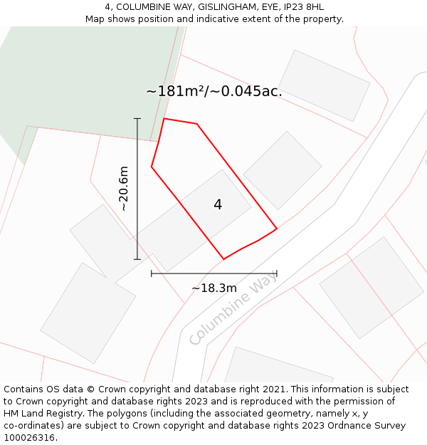 4, COLUMBINE WAY, GISLINGHAM, EYE, IP23 8HL: Plot and title map