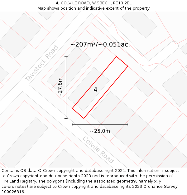 4, COLVILE ROAD, WISBECH, PE13 2EL: Plot and title map