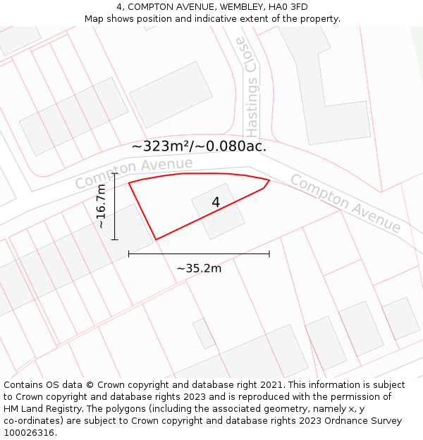 4, COMPTON AVENUE, WEMBLEY, HA0 3FD: Plot and title map