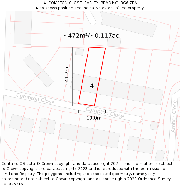 4, COMPTON CLOSE, EARLEY, READING, RG6 7EA: Plot and title map