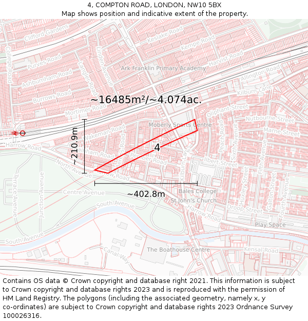 4, COMPTON ROAD, LONDON, NW10 5BX: Plot and title map