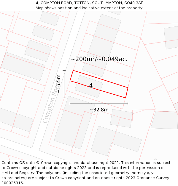4, COMPTON ROAD, TOTTON, SOUTHAMPTON, SO40 3AT: Plot and title map